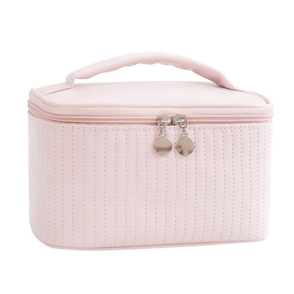 

Cute Solid Color PU Leather Makeup Bag Portable Travel Toiletry Organizer for Women Cosmetic Neceser Case розовый