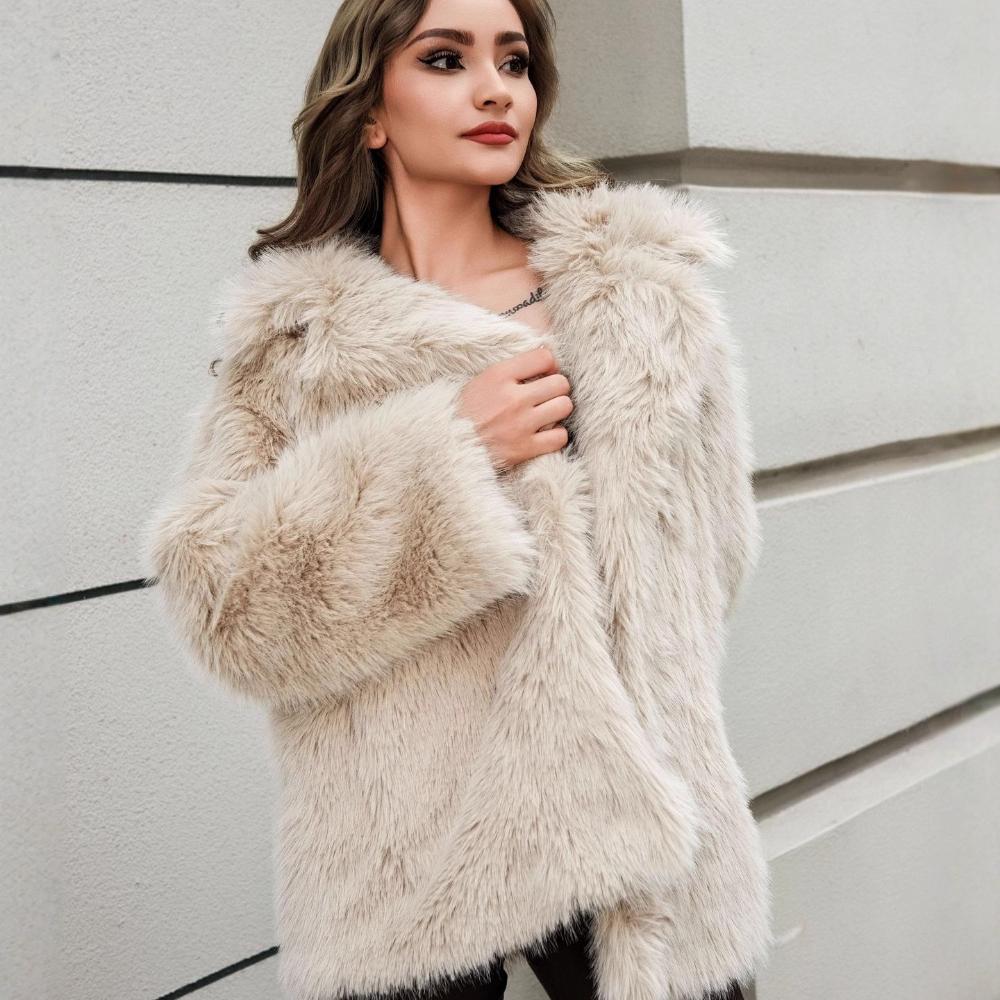

Imitation Fur Coat Women s Coat Long Sleeved Suit Collar Artificial Fur Women s Coat one size fits all абрикосовий