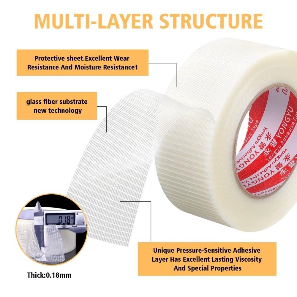 10mm-100mm Width Fiberglass Tape 25M Length High Temperature Resistance Single-Sided Tape Waterproof Transparent Mesh Tape