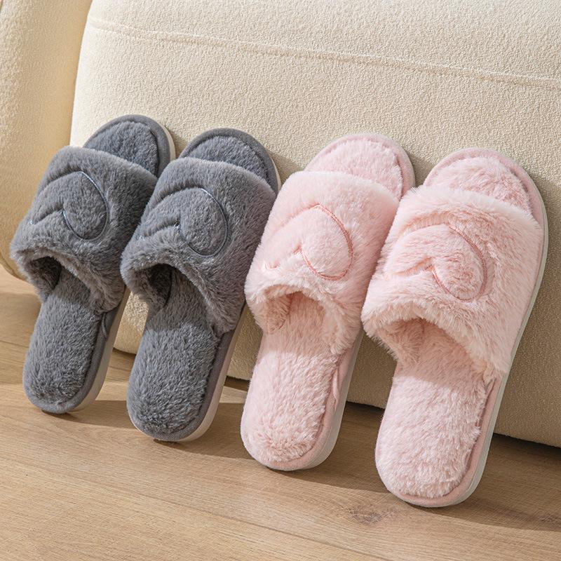 Unisex Cross-Border Furry Open-Toe Cotton Slippers - Single Strap, Indoor/Outdoor, All-Season.