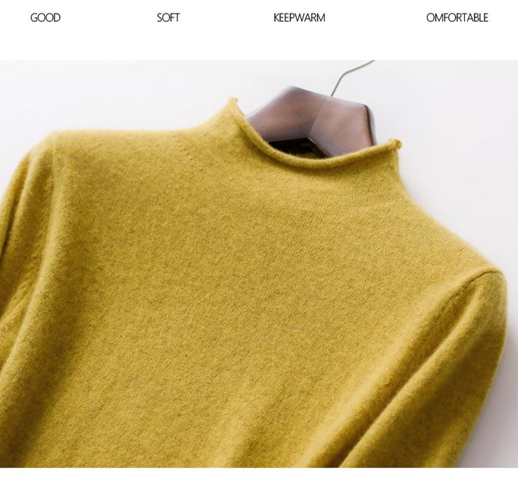 Women's 100% Pure Wool Turtleneck Sweater - Fashionable Autumn/Winter Knitted Cashmere Base Layer Top