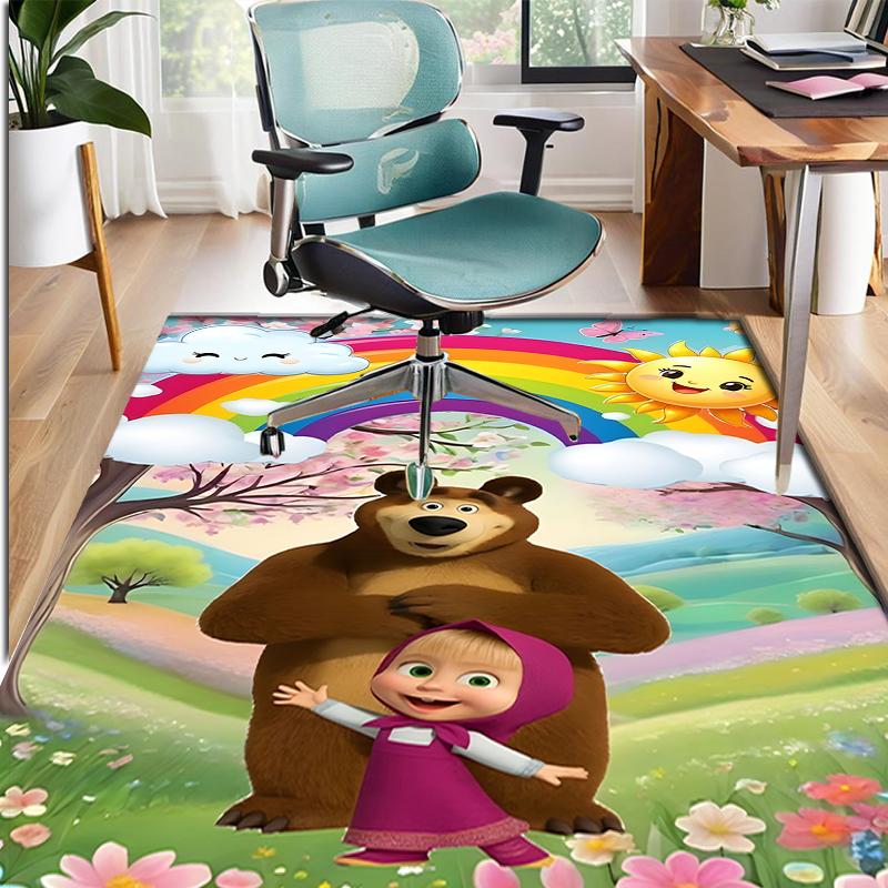 Masha and The Bear Pattern Rug, Indoor/Outdoor Mat, for Picnic, Gameroom, Bedroom, Office, Living Room, Home Decor Carpet, Birthday Gift