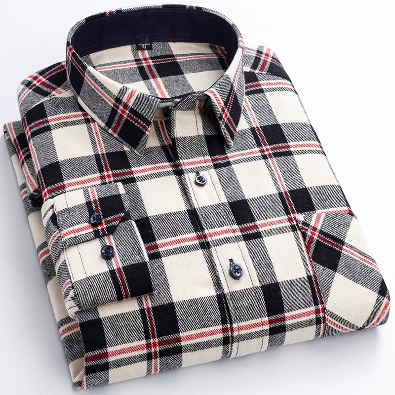 

Men s Brushed Plaid Cotton Long-Sleeved Shirt for Autumn and Spring 46