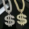 Hip Hop Iced Out Gold Dollar Sign Pendant Necklace Western Bold Statement Unisex Trendy Fashion Jewelry Gift