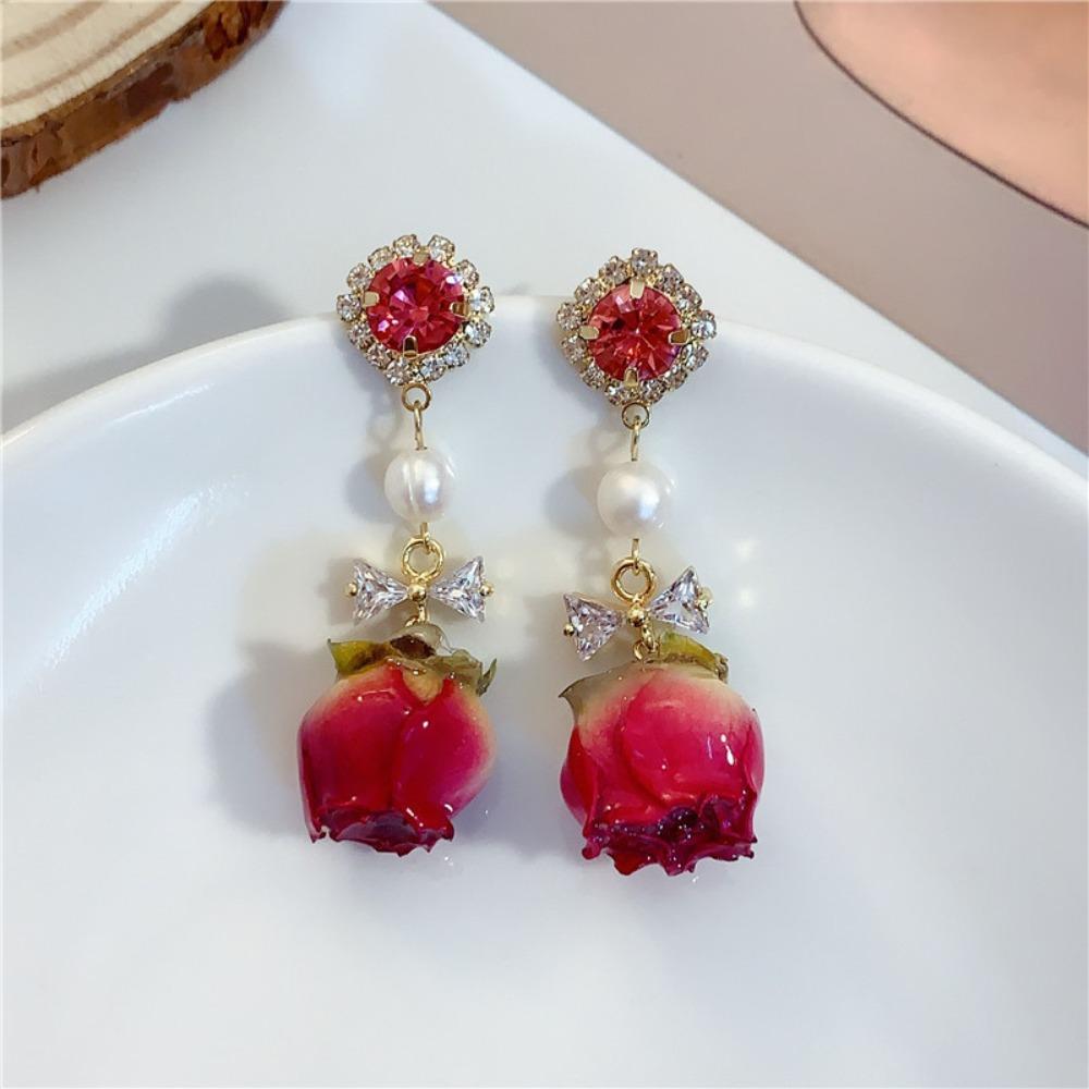 Vintage Eternal Flower Earrings Rose Real Flower Earrings Dried Flower Pendant Earrings  Lady/Gifts