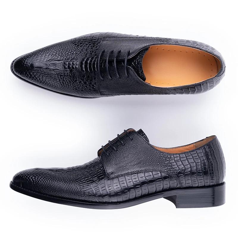 Fashion Fashion Male Derby Dress Leather Shoes Party Printing Luxury Zapatos De Hombre Genuine Leather Oxfords Shoes Black Lace Up Daily