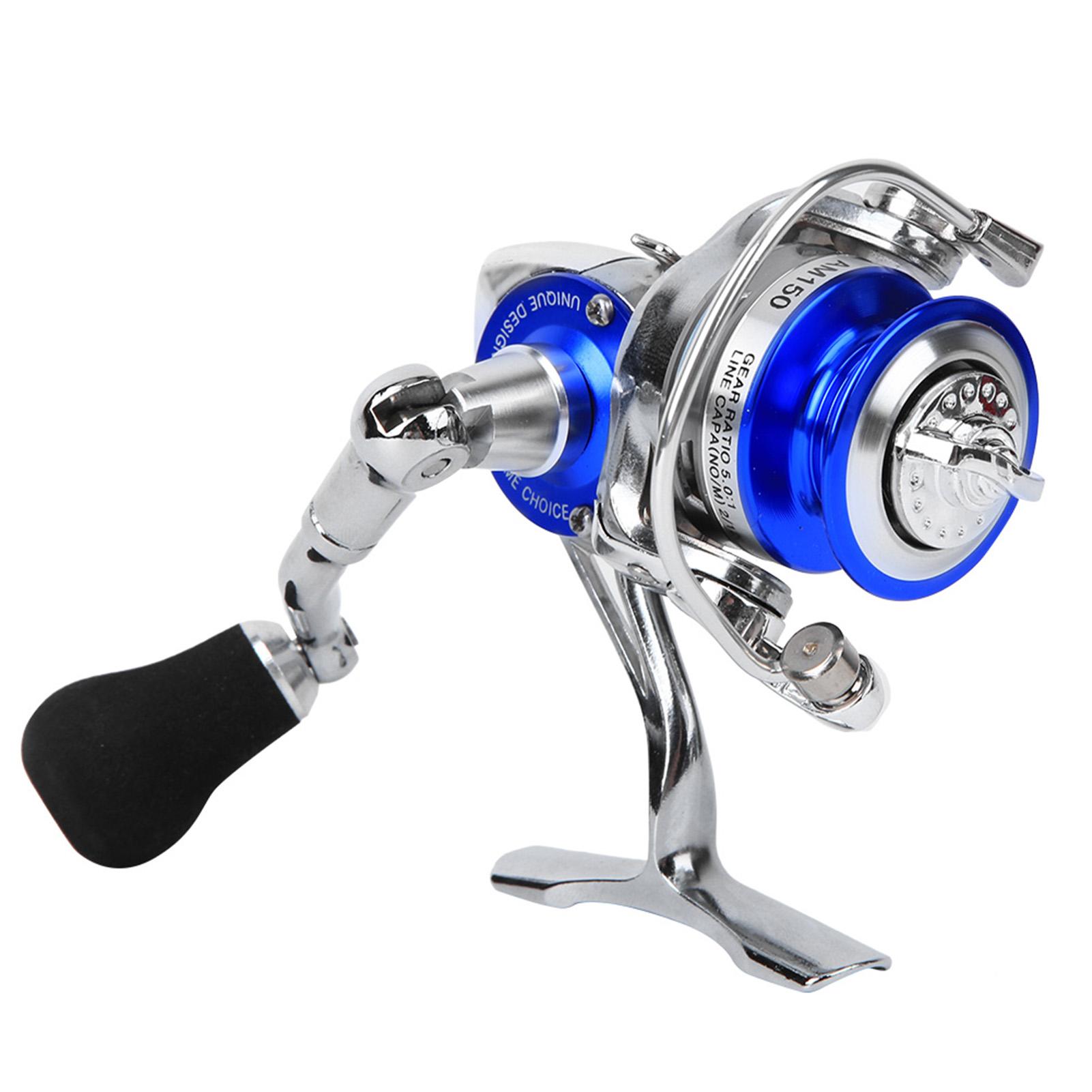 Igeteck Silver All Metal Mini Ice Winter Rock Sea Fishing Lure Spinning Reel Fishing Ling Wheel Tackleblue
