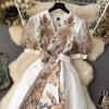 Designer blomstertrykk feriekjole kvinner palassstil high-end Elegant kjendis Midi lang kortermet vestidos