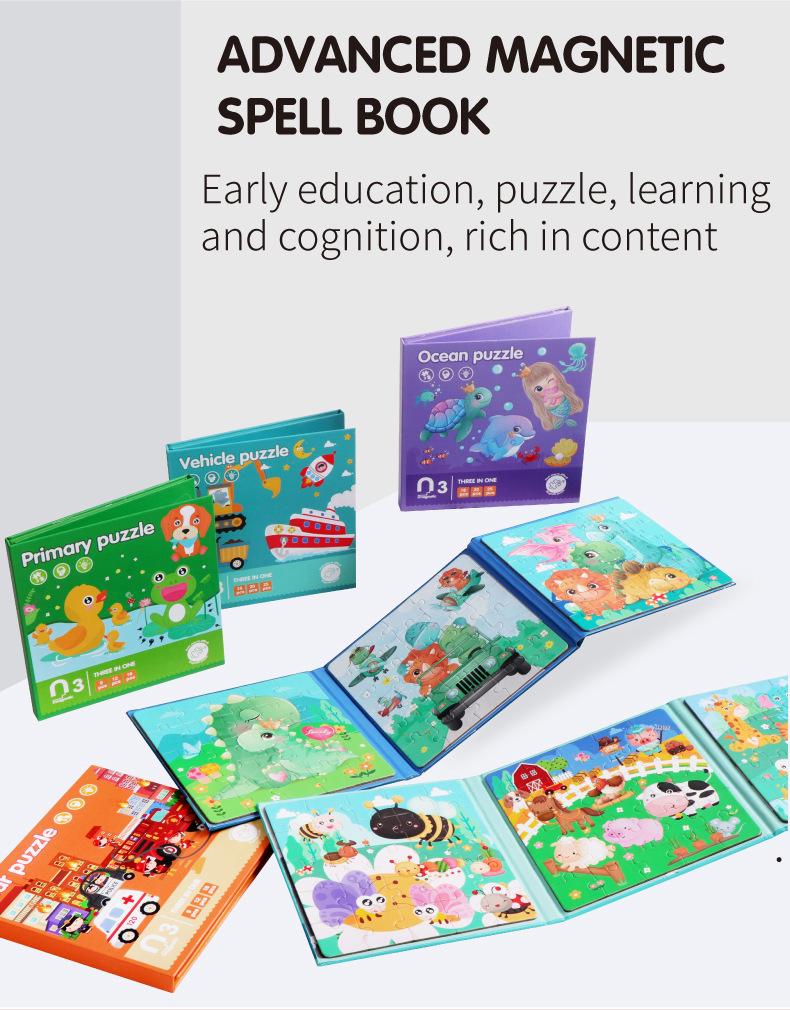 Folding Magnetic Book Puzzle for Children Ages 3-6: Beginner to Advanced Levels (9-42 Pieces)