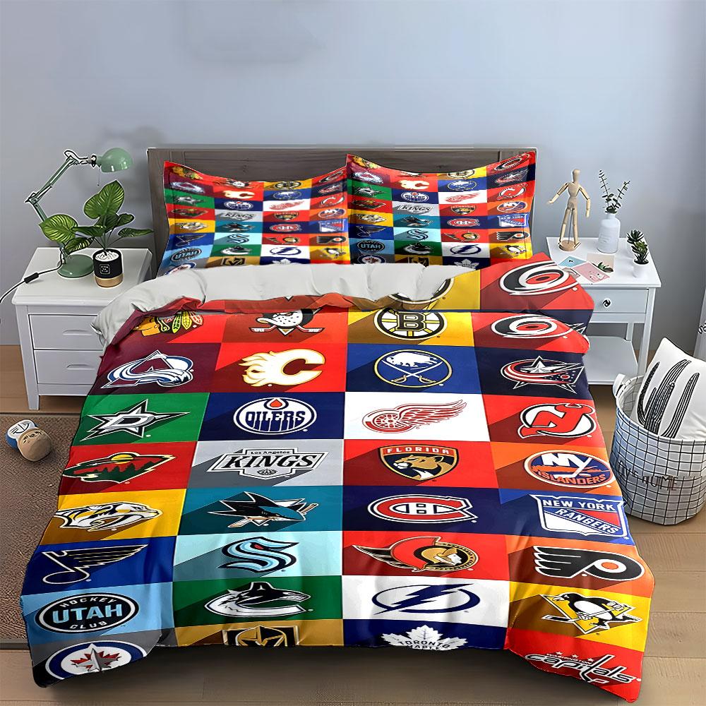 "Colorful NHL Team Logos Collection" Print Bedding Set Duvet Cover Pillowcases (1* Duvet Cover 2* Pillowcases Do Not Include Comforter)