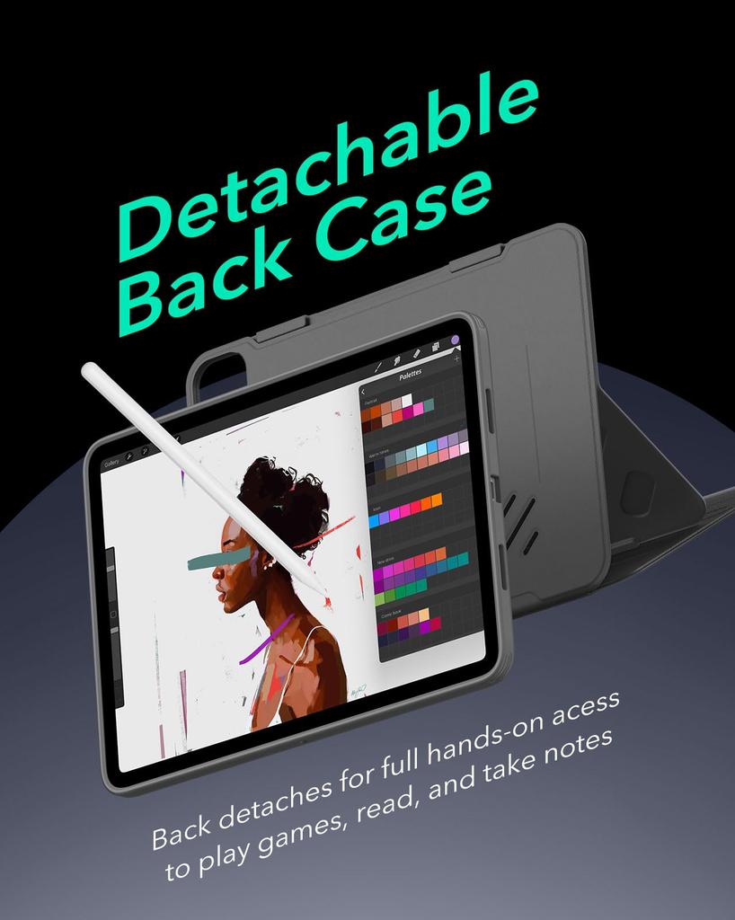 ESR iPad Pro Case Exclusive Rotating Case with Removable Magnetic 9 Adjustable Angle Rugged Shift Gray 12.9 (2022/2021, 6th/5th Generation) Cover,