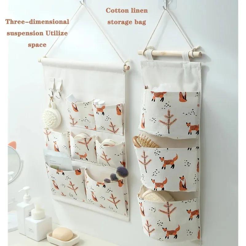 3/5/7 Pockets Cotton Wall Mounted Storage Bag Home Room Closet Door Sundries Clothes Hanging Bag Holder Cosmetic Toys Organizer