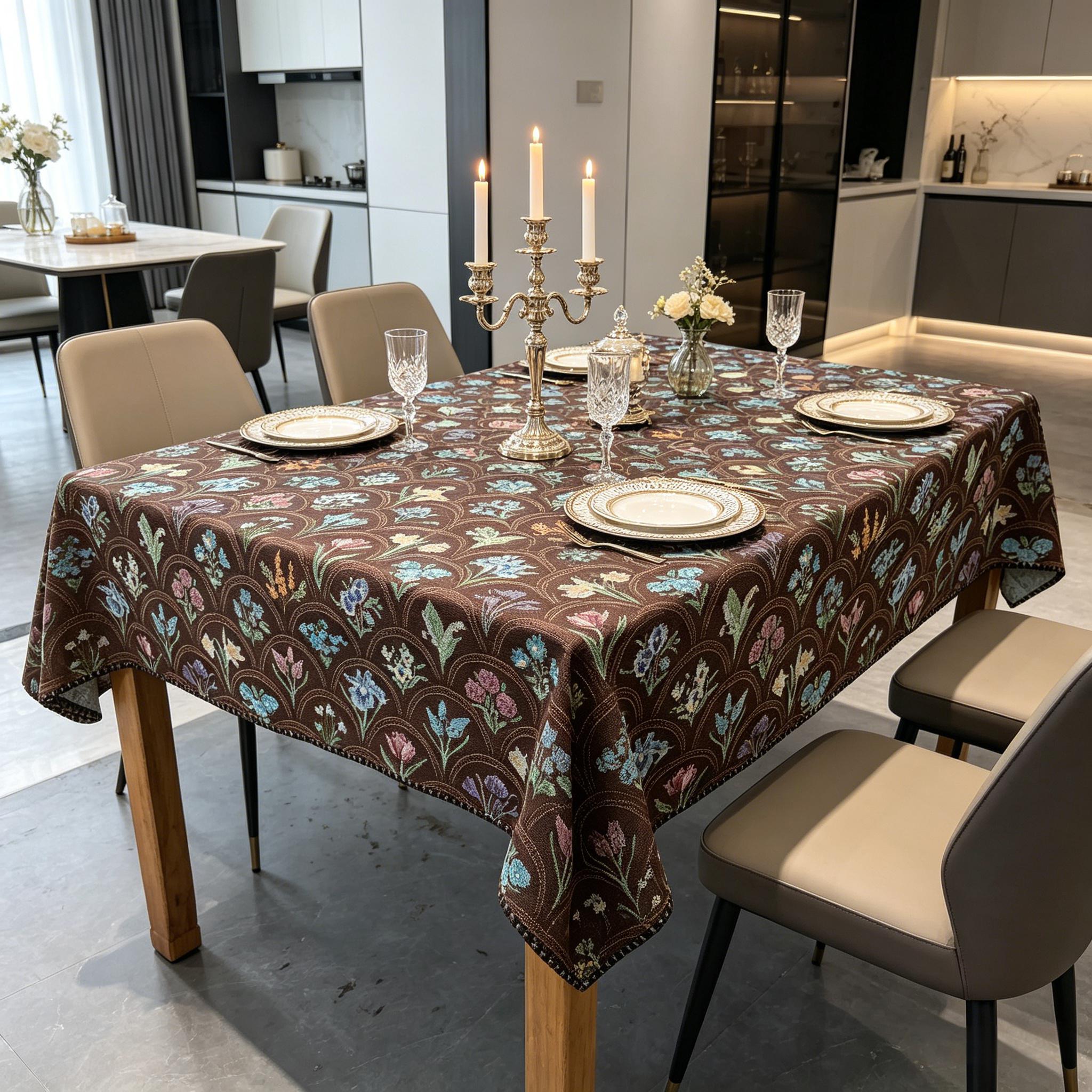 Esszimmer Küche Party Zusammenkunft Baumwoll-Leinen-Material Weiche Haptik Waschbar Rechteckige Tischdecke 100X140cm braun