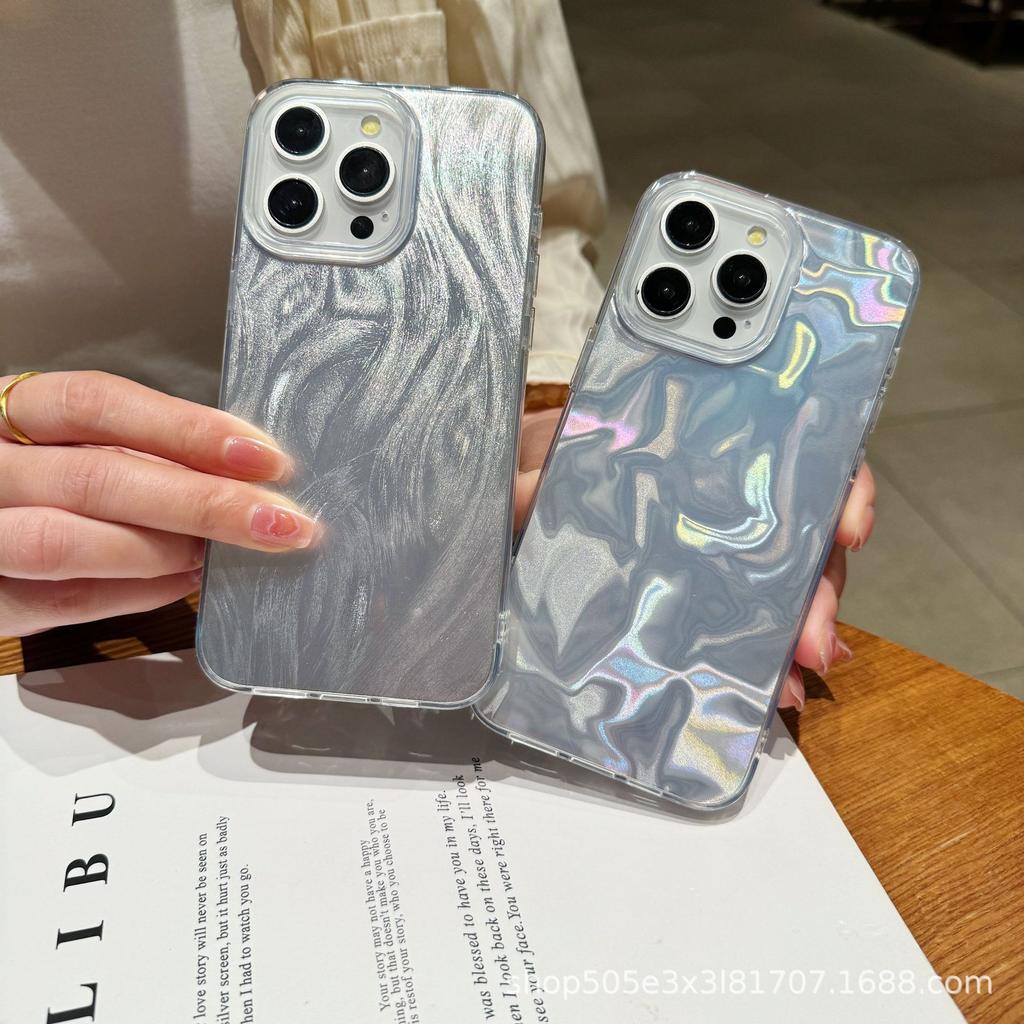 Applicable to Apple 15 large hole feather yarn mobile phone case iphone14 water ripple imd glacier material painted protective case