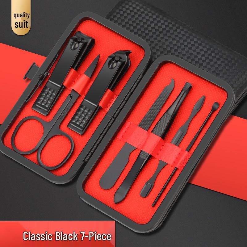 24-teiliges Schwarz-Rot-Nagelknipser-Set mit Schrägschnitt-Knipser, Pediküre-Werkzeugen und Hautscheren