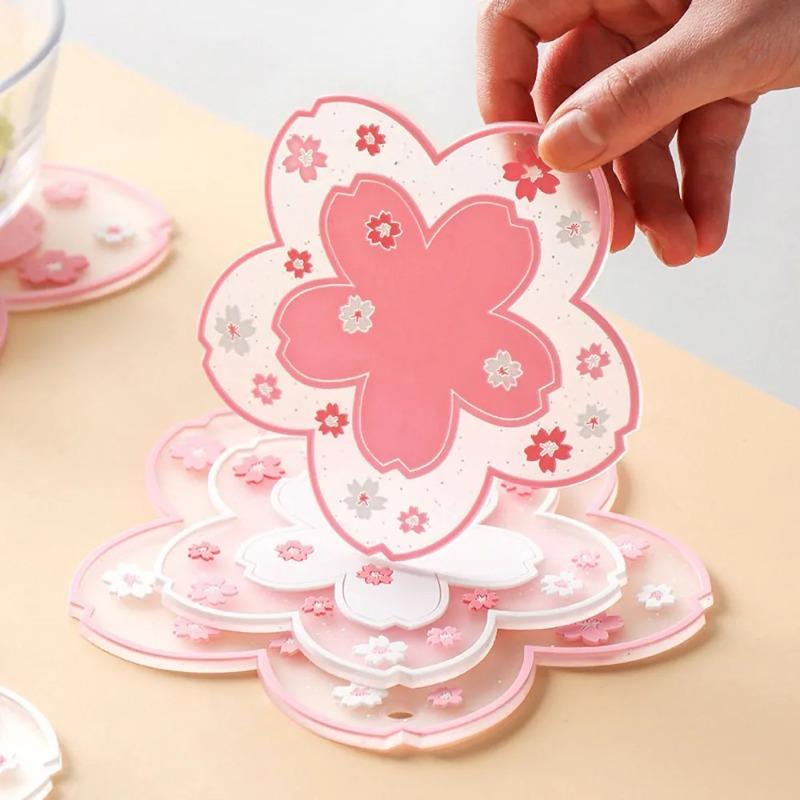 Cherry Blossom Shaped Heat Resistant Trivet Cute Sakura Design Table Mat for Hot Dishes Home Kitchen