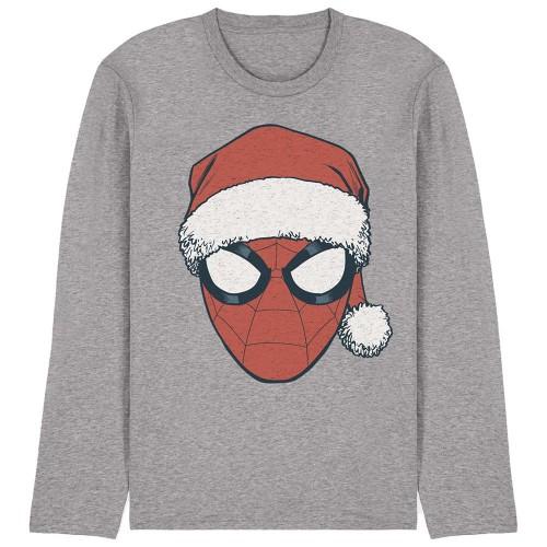 Spider-Man Unisex Adult Santa Hat Heather Long-Sleeved Christmas T-Shirt