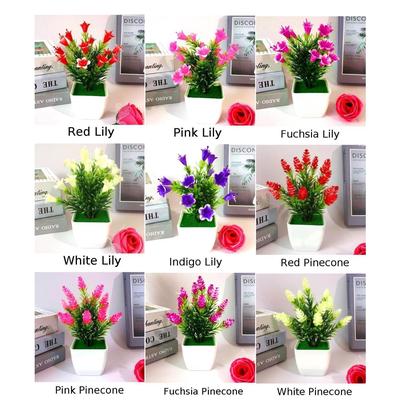 Artificial Plant Lily Flower Pinecone Potted Plants Home Shop Decoration