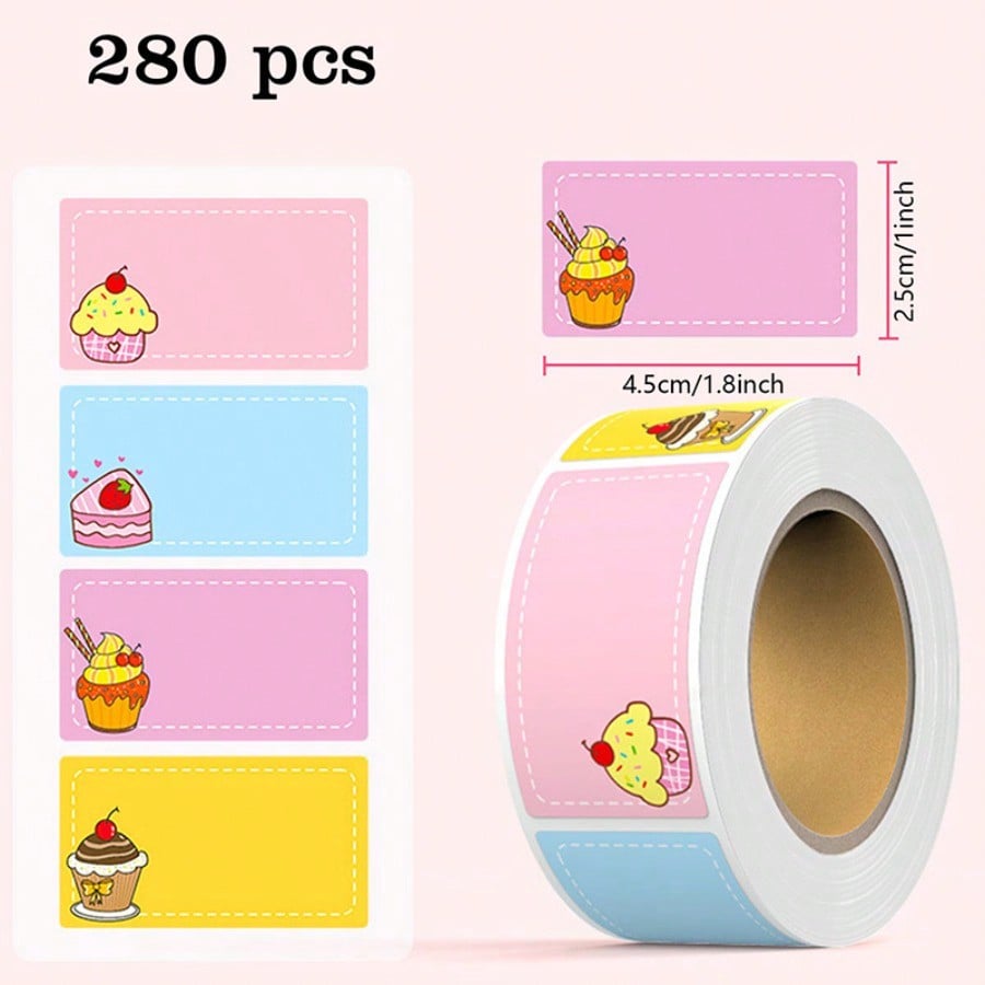 280 Cartoon Name Self-Adhesive Labels - PVC Non-Aqueous Glue Colored Tags - Handwritten Self-Adhesive Square Labels