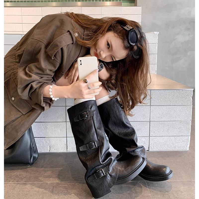 

[Мама Виноград то же самое Spice Girl Брюки Ботинки~ 6 см Увеличивающая рост пряжка Полусапоги в западном стиле Женские короткие ботинки на подкладке 40