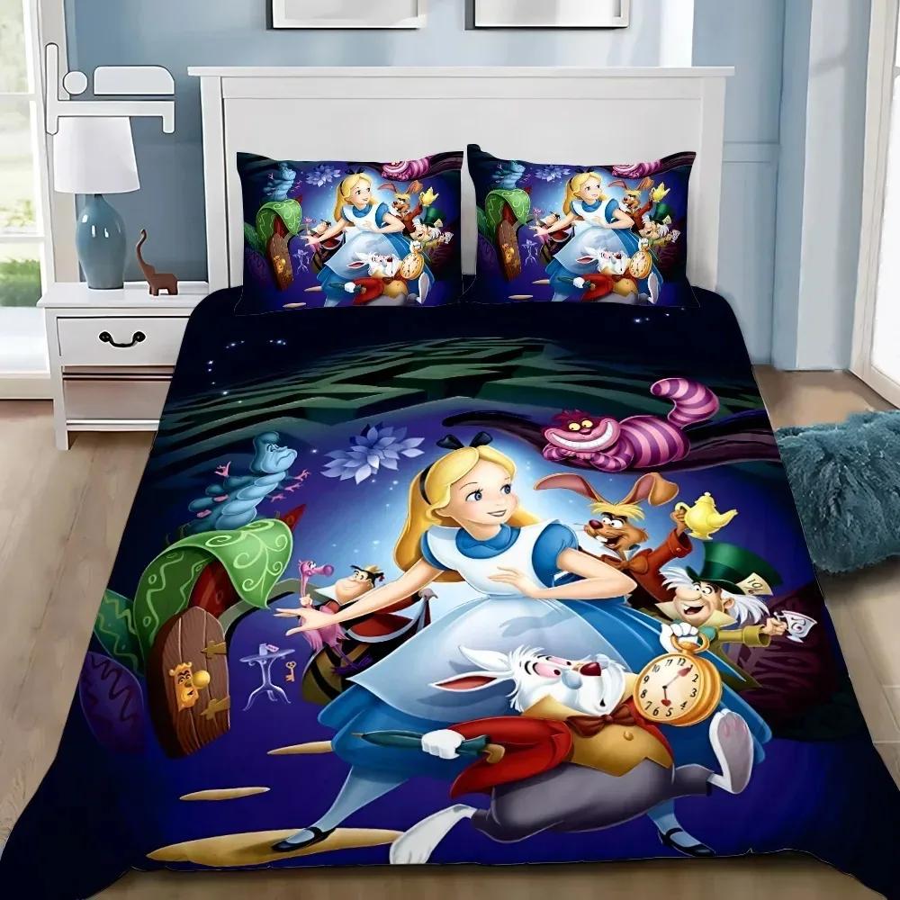 Cartoon Alice In Wonderland Duvet Cover Pillowcase Alice Princess Bedding Set Adult Boy Girl Bedroom Decoration Children Gift