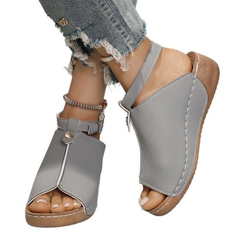 Large size summer new model fish mouth word with slope heel sandals women