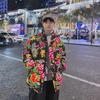 Men's Winter Peony Cotton Jacket - Large Size, Festive National Trend Coat