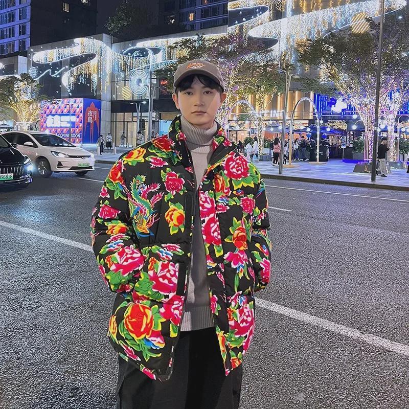 Мужская зимняя куртка из хлопка цвета пиона — большой размер, праздничный национальный тренд M чёрный