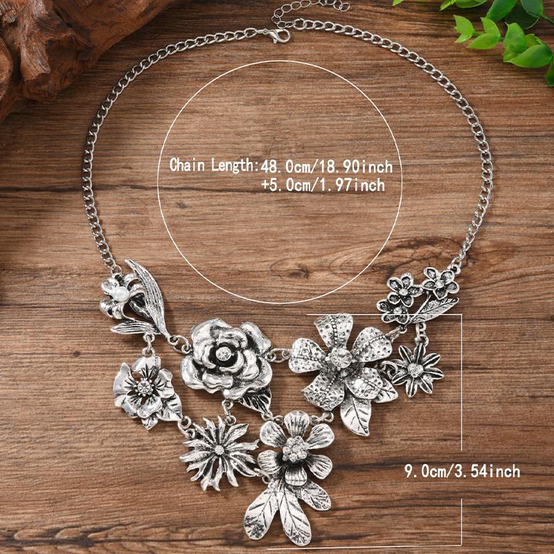 Bold Retro Floral Leaf Necklace Rhinestone Inlaid Luxury Exquisite Collar Chain Women's New Style Party Jewelry Gift