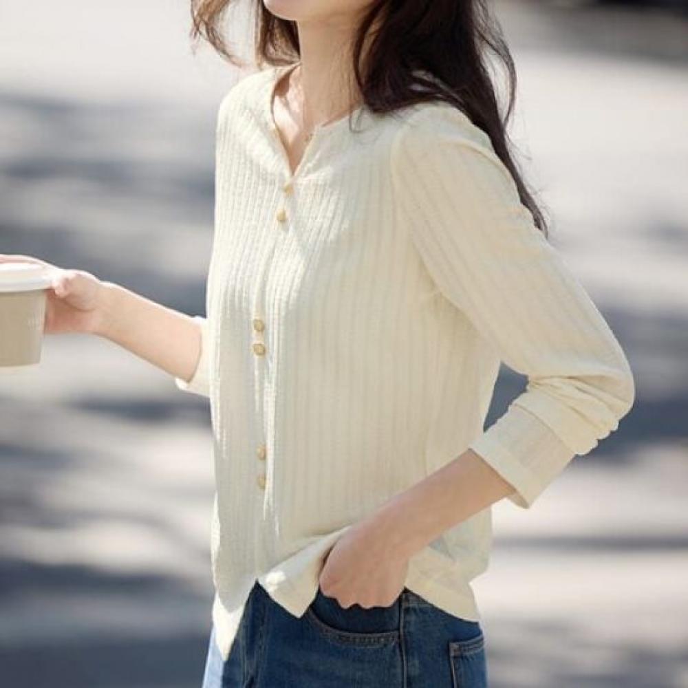 Navava Women BuTTon PoinT SliT Neck Long Sleeve T shirT nT2923