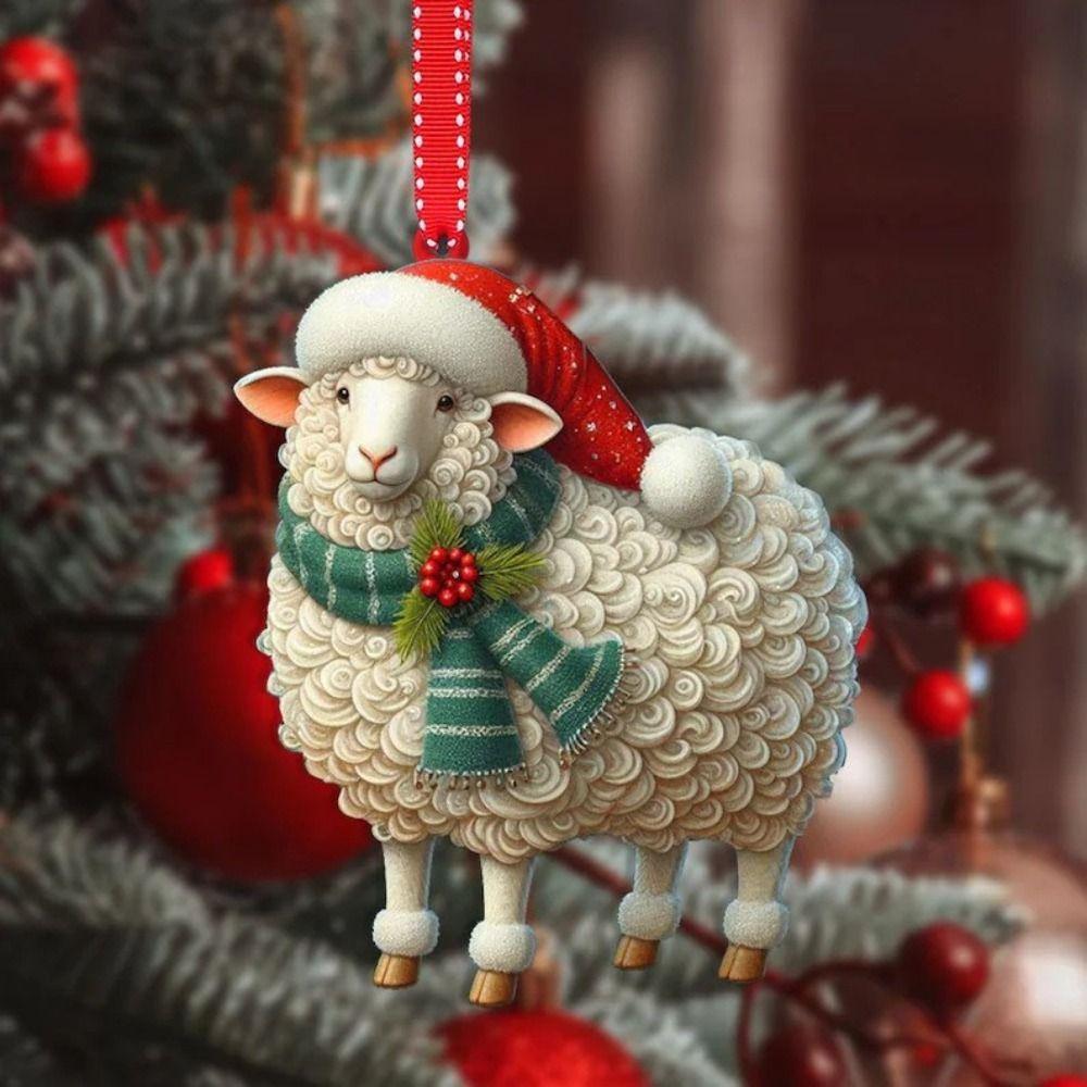 

Cartoon Christmas Tree Pendant Hedgehog/Sheep Acrylic Flat Pendant New Year Style 3
