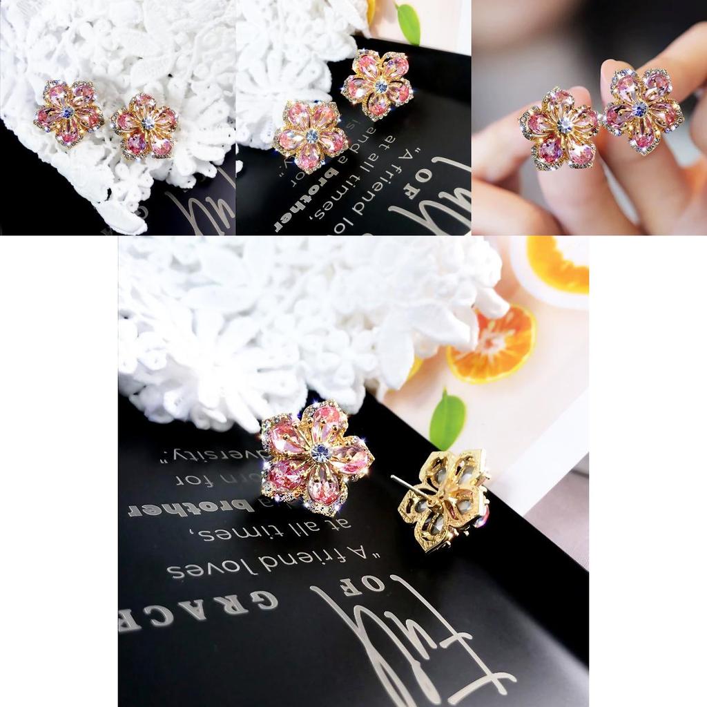Rose Flower Zircon Earcuffs With Silver Needle For Fashionable Jewelry Enthusiasts