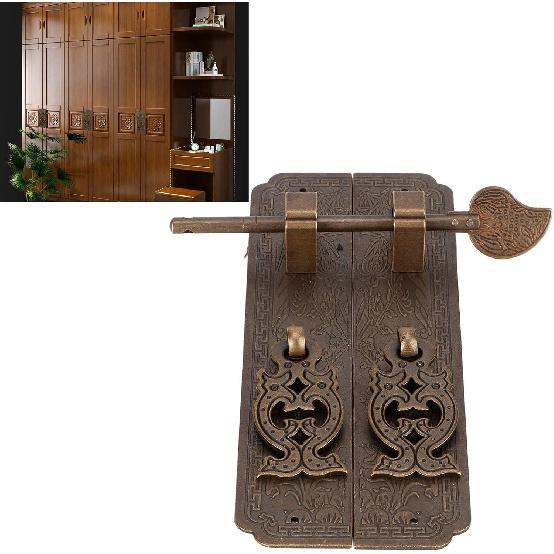 Slide Door Bolt, Copper Security Sliding Lock Cupboard Security Lock Latch Cabinet Door Latch Barrel Bolt Vintage Security Lock Decorative Furniture