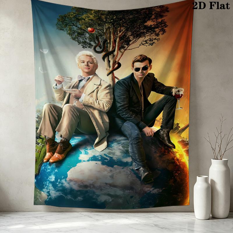 Good Omens Wall Tapestry Aesthetic Wall Hanging Printed Fabric Blanket Decorative Tapestries For Bedroom Living Room Home Decor