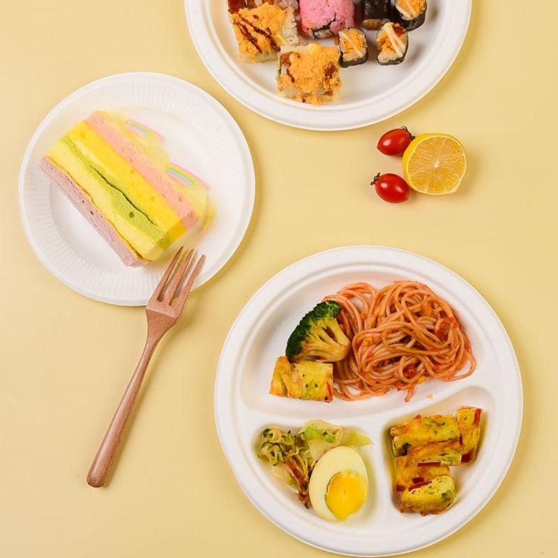 Disposable Paper Plate Halloween Birthday Party Decoration Sugarcane Pulp Disk,Picnic Party Food Plate 6 " 7" 8 " 50Pcs White