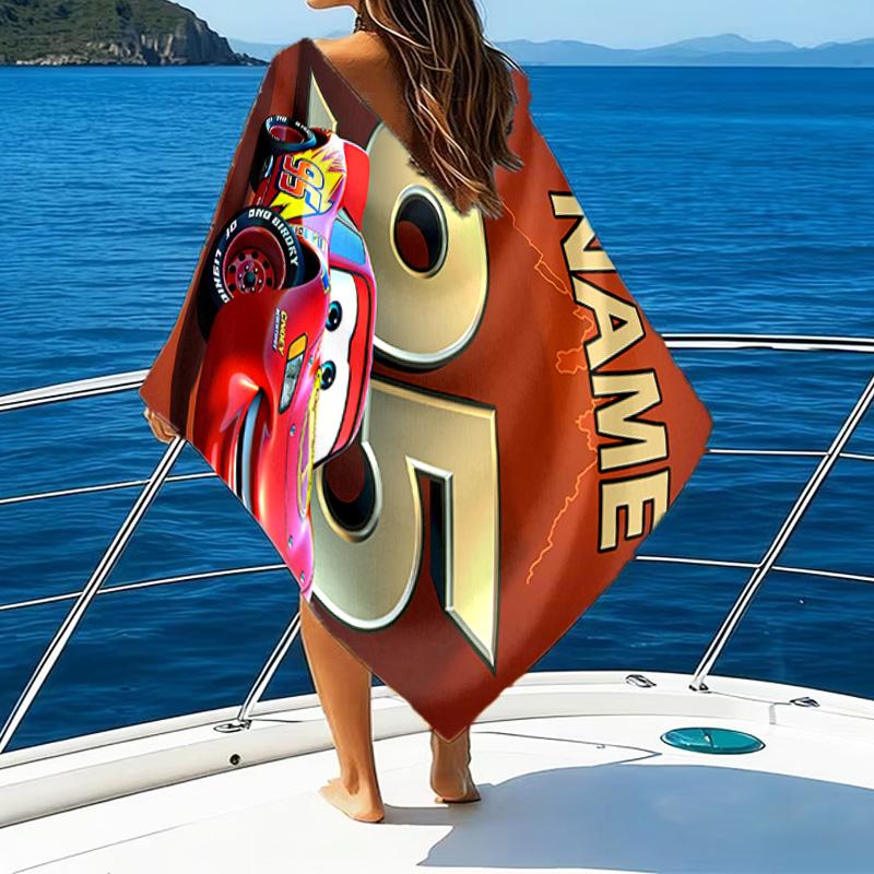 1pc Cars3 Beach Towel with Custom Name, Beach/Swimming/Bath/Picnic/Camping Towel, Suitable for Seaside Beaches