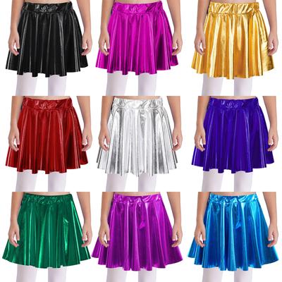 Girls Stage Performance Wear Shiny Bronzing Cloth Style Elastic Waistband Dance Skirt