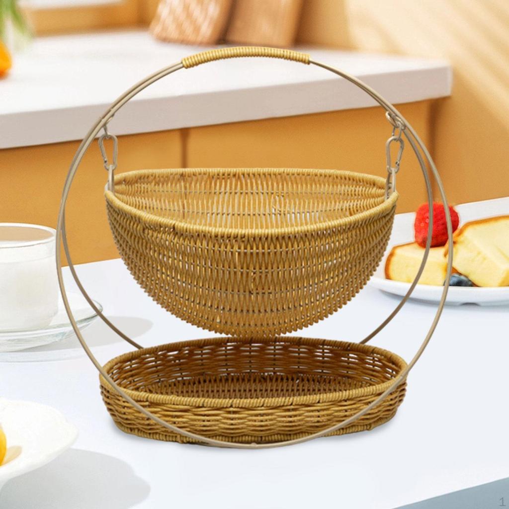 2 Tier Storage Basket Woven Rustic Lightweight 2-tier Tray for Home