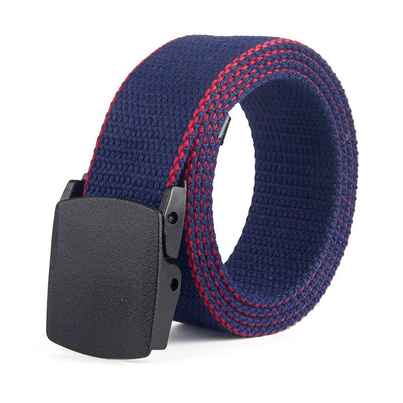 Striped Canvas Belt with POM Steel Buckle - Casual Woven Cotton Design