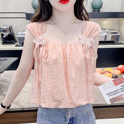Camisa de gasa sin mangas para mujer, verano nuevo, top camisola dulce y chic