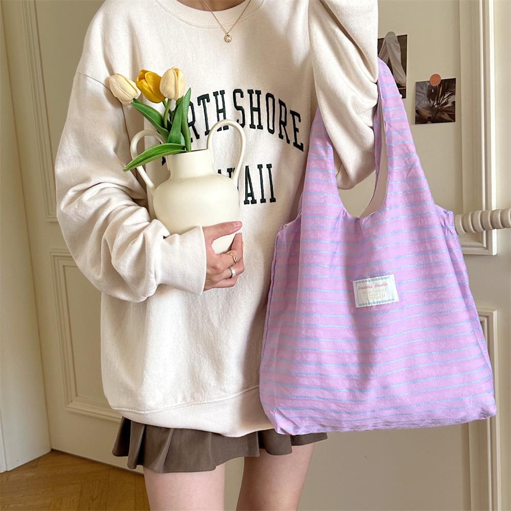 Stylish Striped Canvas Tote Bag For Women Spacious And Trendy Summer Shoulder Bag