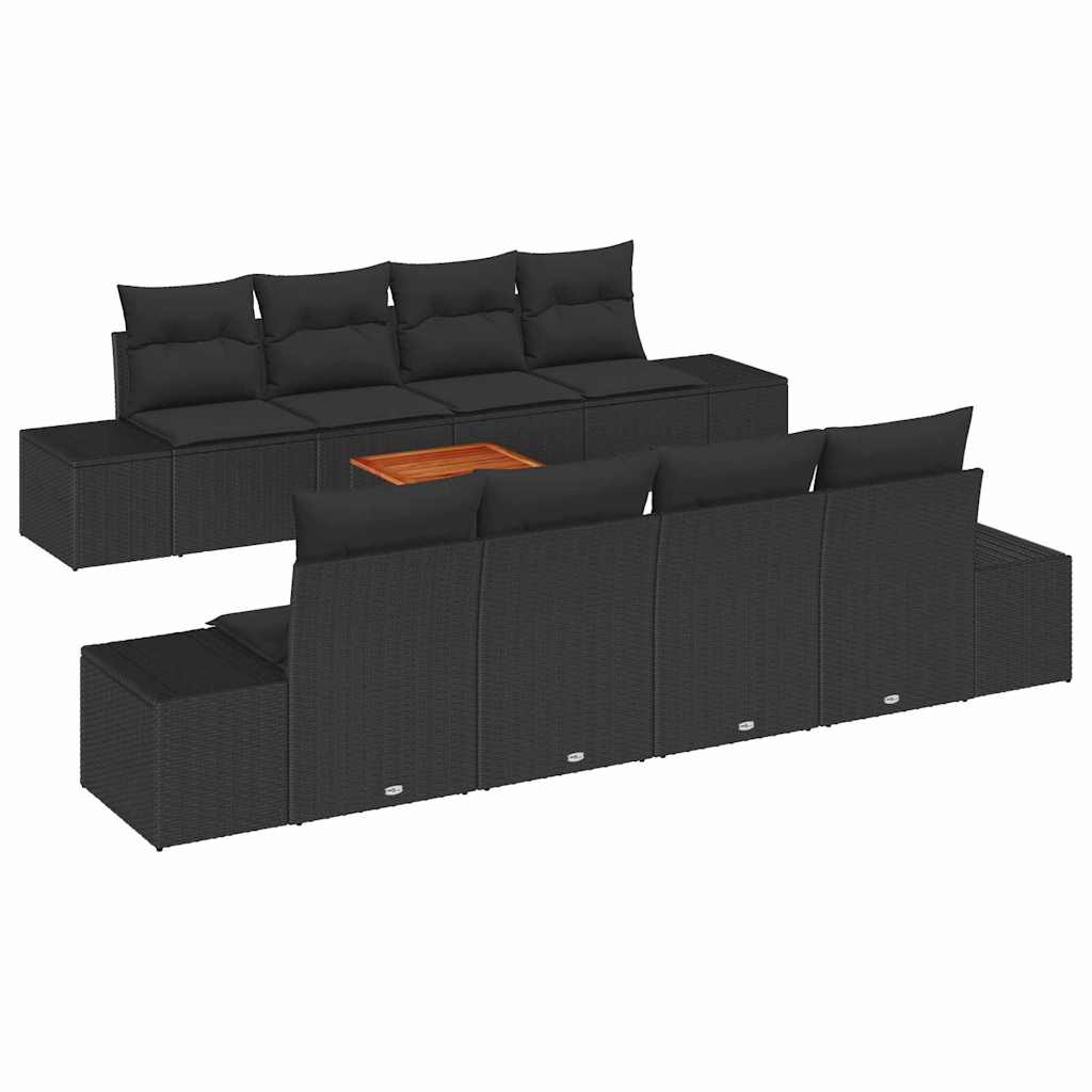9 piece black garden sofa set with cushions