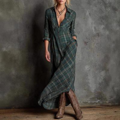 2025 Double-Sided Print Plaid Long Sleeve Dress