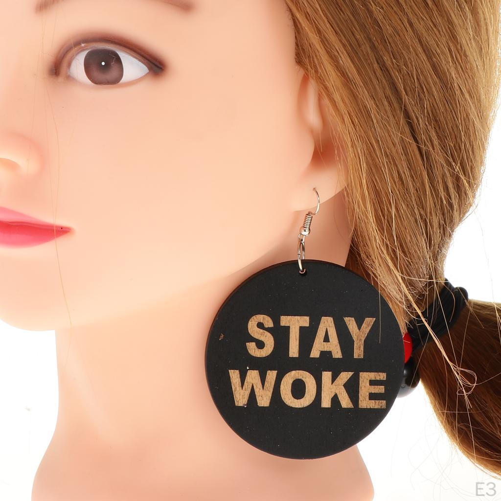 Boho Ethnic Wood Dangle Earrings English Word Night Club Earring