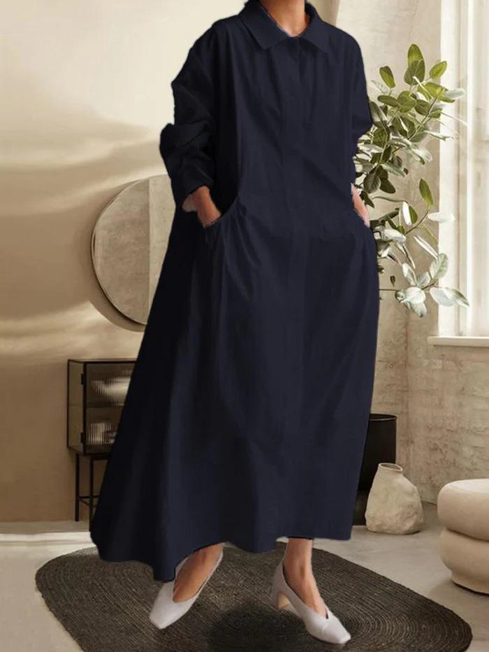 Plus Size Women s Solid Color Pocket Casual Dress M чёрный
