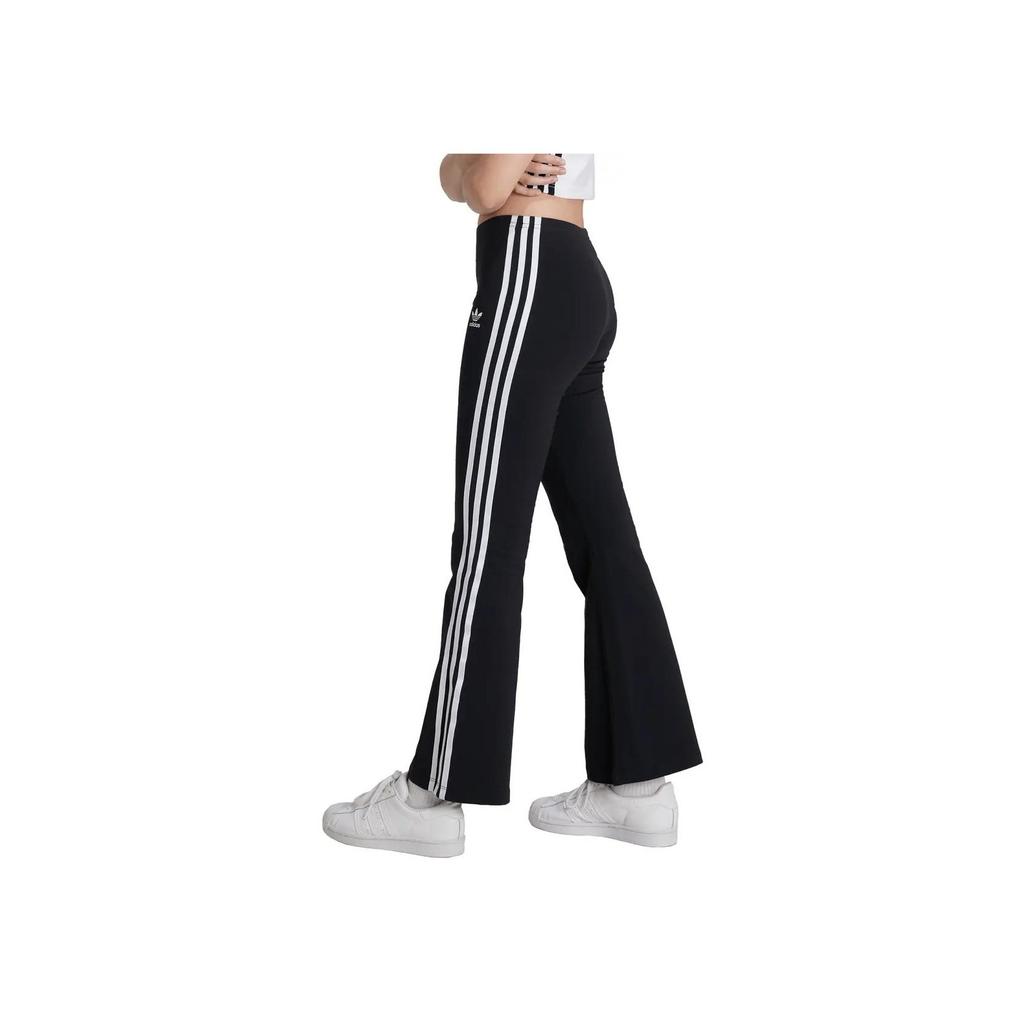 adidas Originals Solid Color Logo Print Striped Flared Knit Pants Women Bottoms Black IN1100