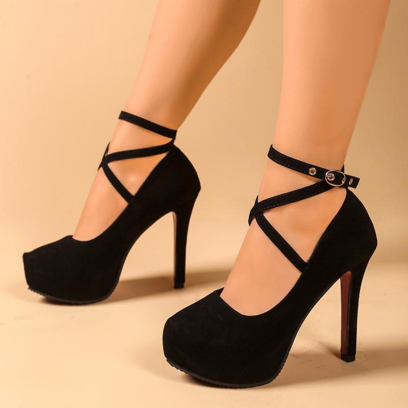 Super high heels stiletto large size cross-dressing fun suede straps European and American high heels