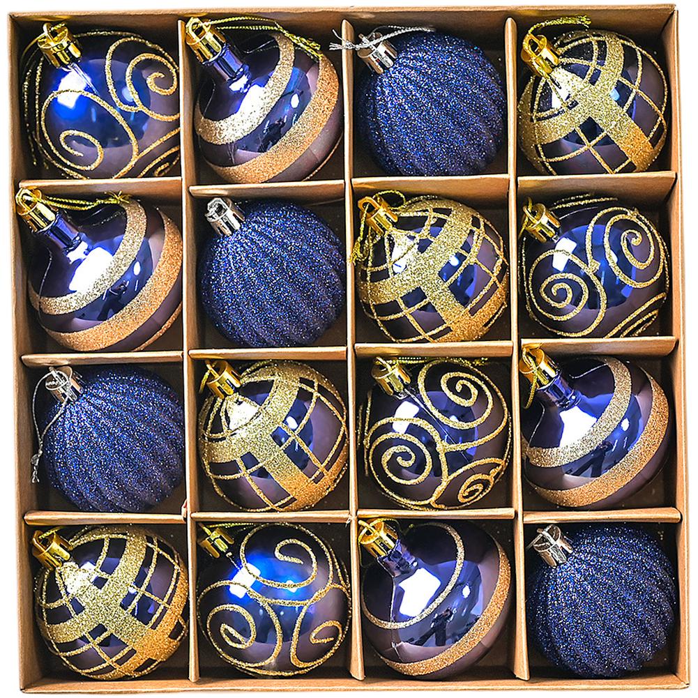 16PCS Hand Painted Christmas Ornaments with Glitter Plastic Balls for Holiday Display Material and Shiny Finish