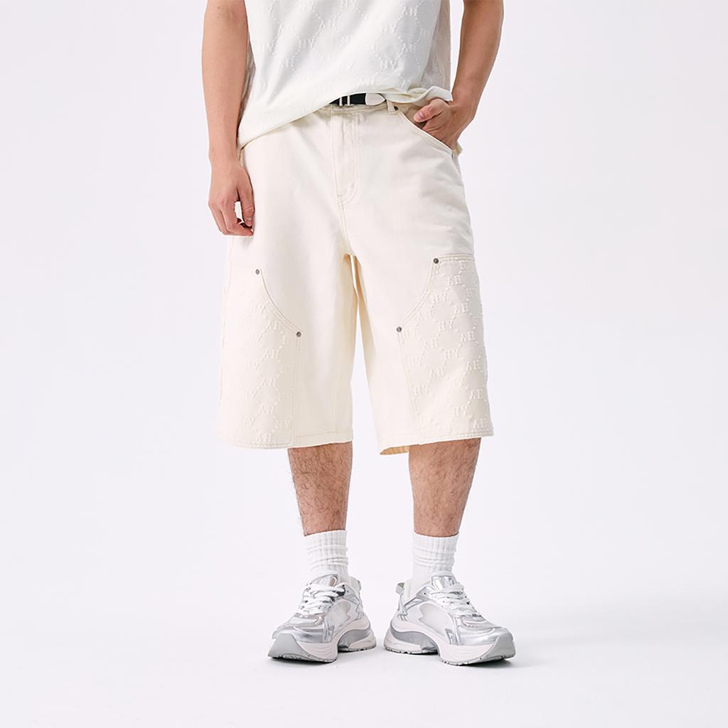 New MLB MONOGRAM Collection New York Yankees SS25 Denim Shorts Men's White 3LDPM0253-50CRD