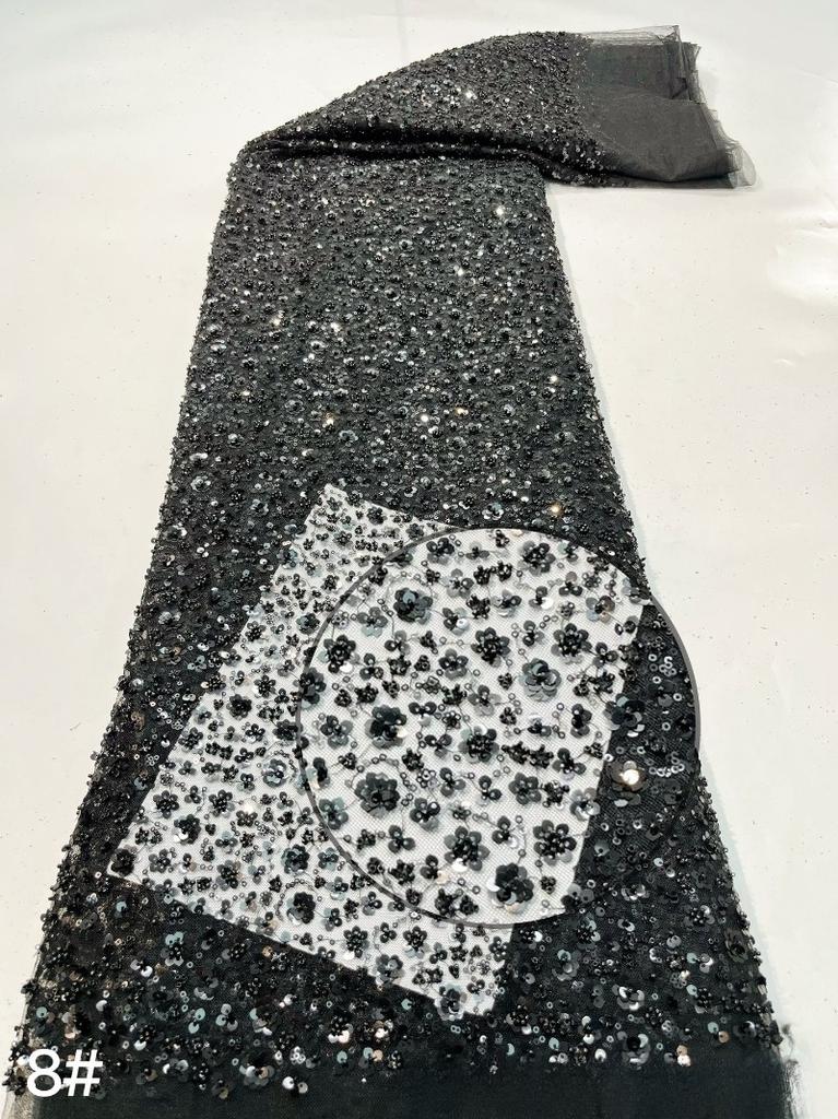 1/3/5Yard Small Plum Blossom Sequined Embroidery Fabric African Beaded Lace Fabric for Sewing Nigerian Wedding Party Lace Fabric